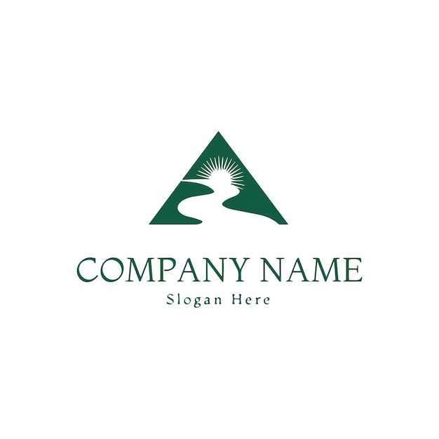 Logotipo de la granja plantilla con ilustración vectorial del paisaje de la granza