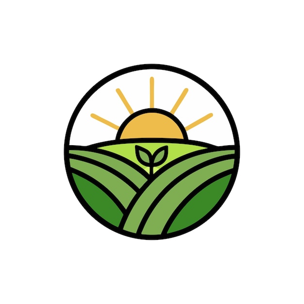 Logotipo de la granja Rolling Green Fields en el amanecer