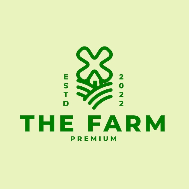 Logotipo de granja simple y mínimo con logotipo de granja de molino de viento