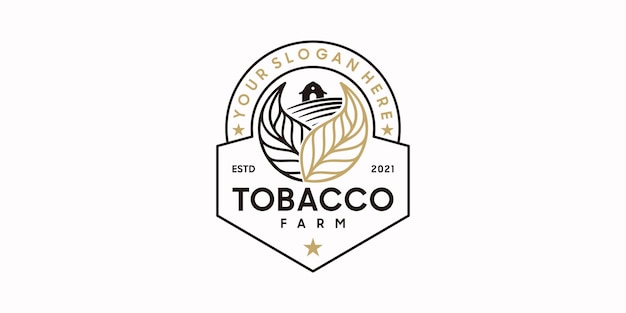 Logotipo de granja de tabaco vintage con estilo de arte lineal, referencia de logotipo