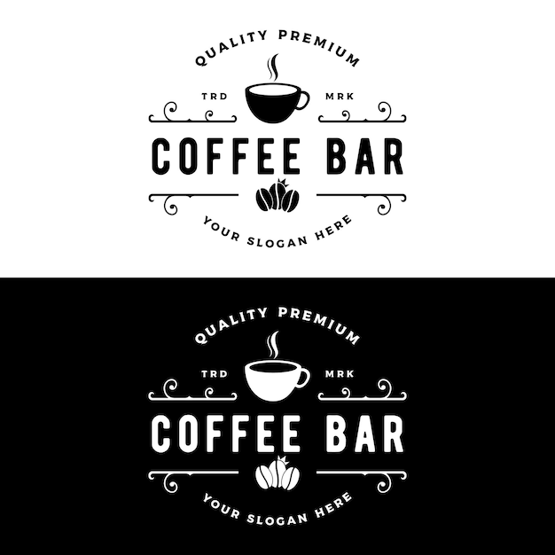 Logotipo de grano de café con copa retro vintageLogotipo para cafetería de negocios insignia de cafetería