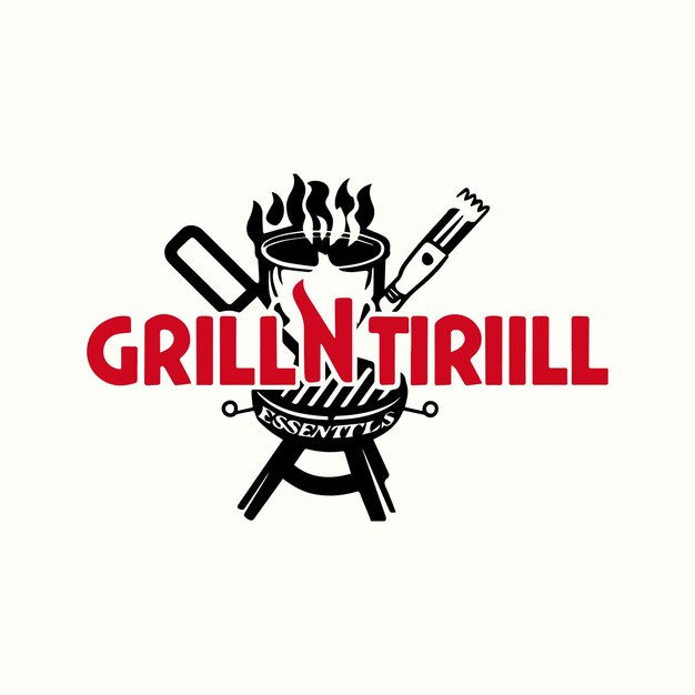 Vector el logotipo de grill n thrill con bbq essentials