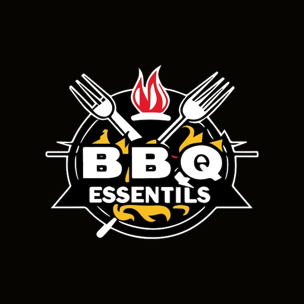 Vector el logotipo de grill n thrill con bbq essentials