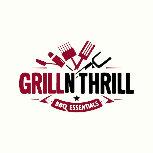 El logotipo de grill n thrill con bbq essentials