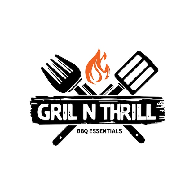 Vector el logotipo de grill n thrill con bbq essentials
