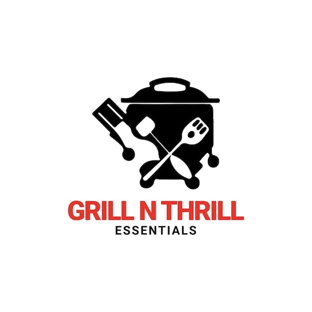 El logotipo de grill n thrill con bbq essentials