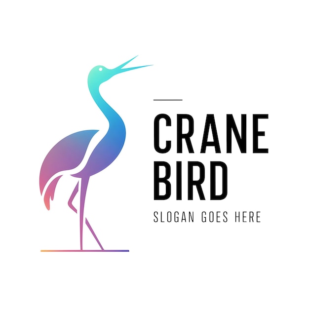 Logotipo de grúa estilizada en tonos gradientes de azul y púrpura en la izquierda