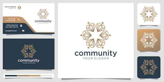 Logotipo de grupo creativo de inspiración de diseño de logotipo de comunidad de arte lineal con plantilla de tarjeta de visita