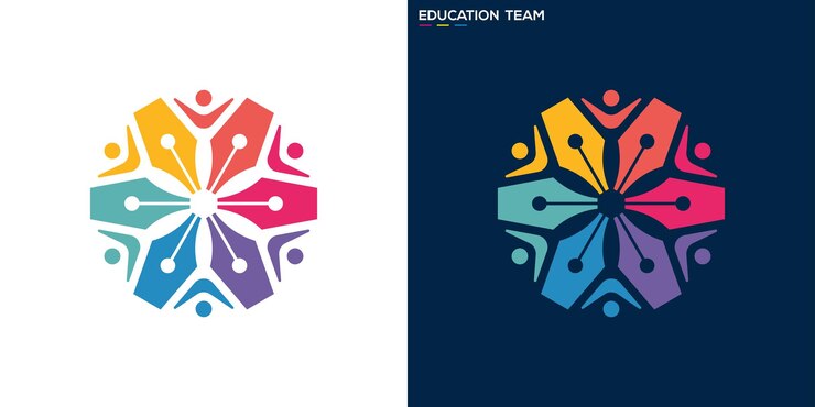 Logotipo del grupo de plumas Trabajo en equipo educativo plantilla de diseño de símbolos de íconos EPS 10