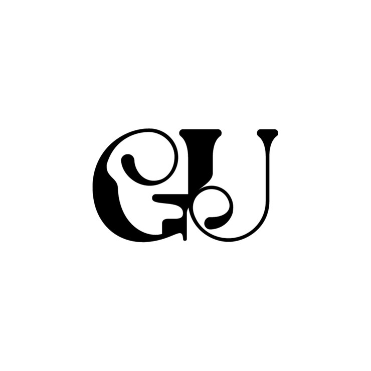 Vector el logotipo de gu es un diseño de letra, texto, nombre, símbolo, logotipo monocromático, carácter alfabético y logotipo simple.