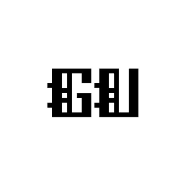 El logotipo de GU es un diseño de letra, texto, nombre, símbolo, logotipo monocromático, carácter alfabético y logotipo simple.
