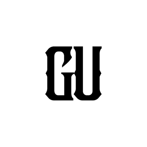 El logotipo de GU es un diseño de letra, texto, nombre, símbolo, logotipo monocromático, carácter alfabético y logotipo simple.