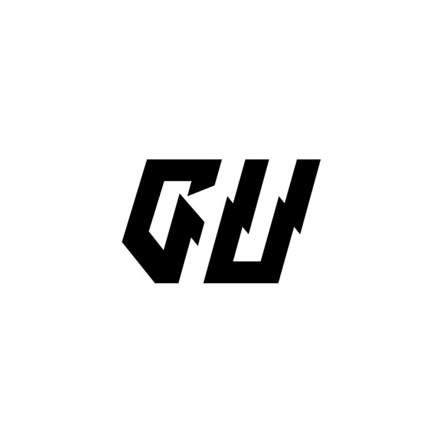 El logotipo de GU es un diseño de letra, texto, nombre, símbolo, logotipo monocromático, carácter alfabético y logotipo simple.