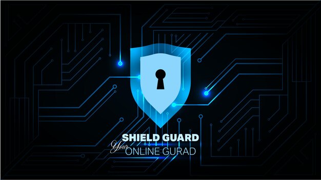 Logotipo de guardia de escudo con un ojo de cerradura en el medio