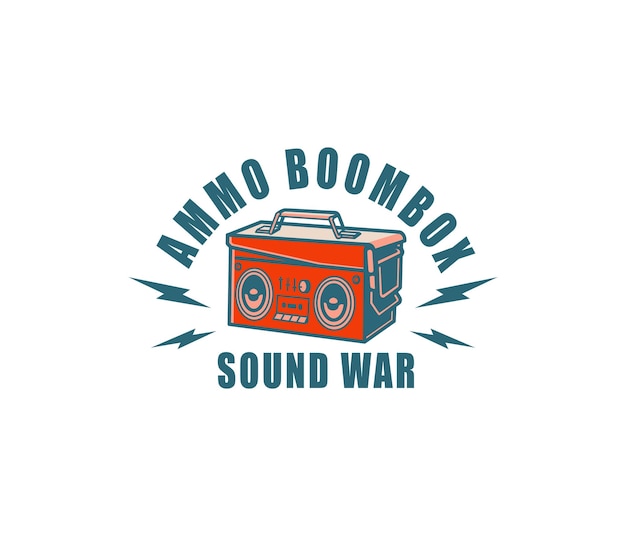 Logotipo de guerra de sonido boombox de munición