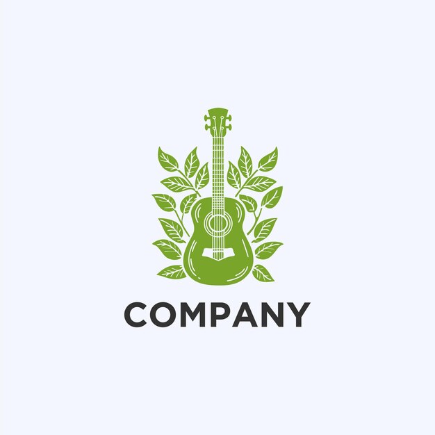El logotipo de la guitarra natural eco la hoja de la guitarra el diseño de la ilustración del icono vectorial del logotipo natural