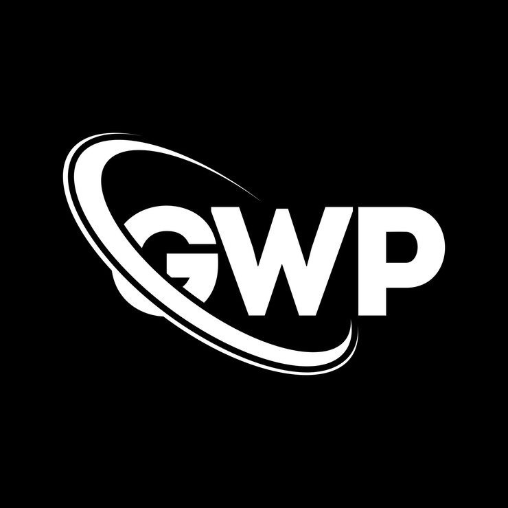 Vector logotipo de gwp: diseño de logotipo de letra gwp: iniciales gwp: logotipo vinculado con círculo y monograma en mayúscula logotipo gwp: tipografía para negocios tecnológicos y marca inmobiliaria