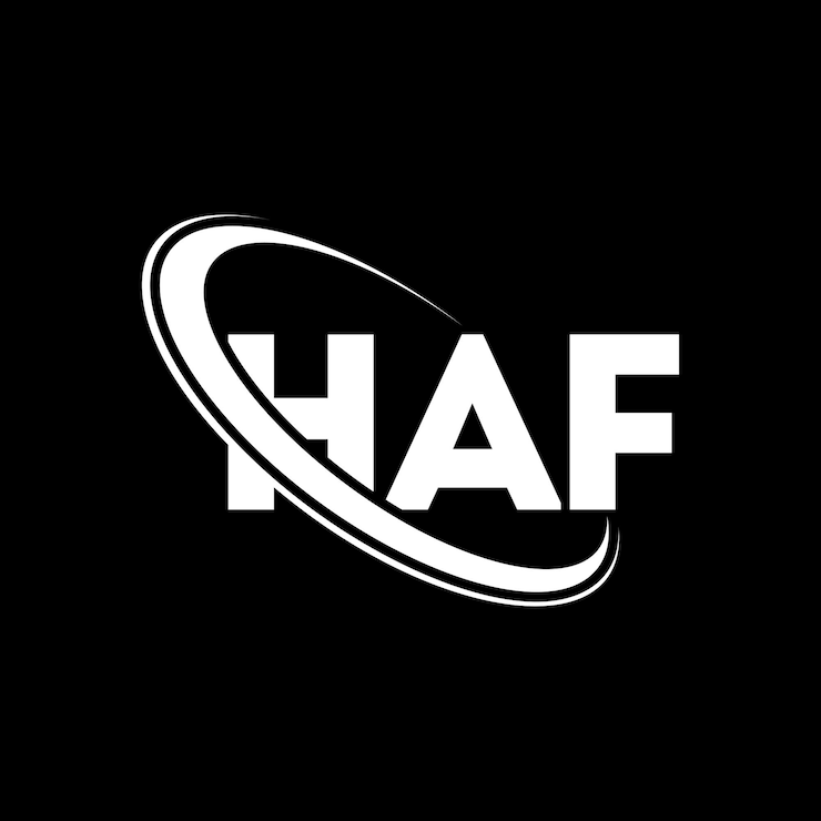 Vector logotipo haf haf letra haf letra diseño del logotipo iniciales haf logotipo vinculado con círculo y mayúscula monograma logotipo haf tipografía para negocios de tecnología y marca inmobiliaria