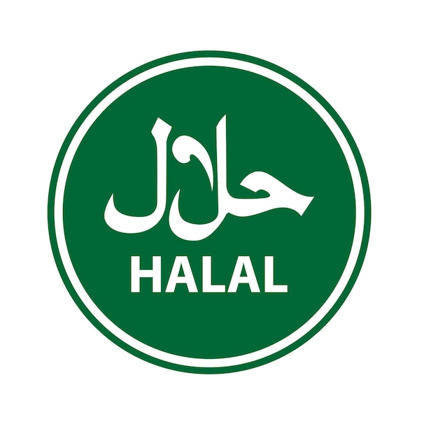 logotipo halal. Insignia halal, sello redondo y logotipo vectorial. Diseño de letrero halal