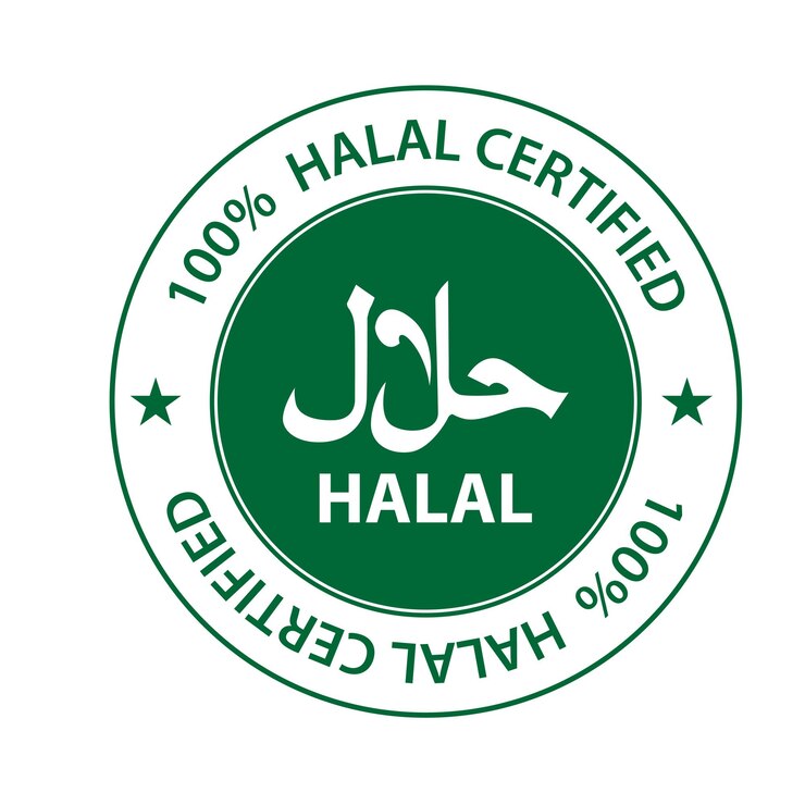 Vector logotipo halal. insignia halal, sello redondo y logotipo vectorial. diseño de letrero halal