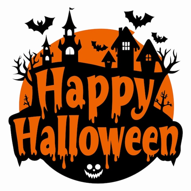 un logotipo de halloween para feliz halloween con una calabaza en la parte superior