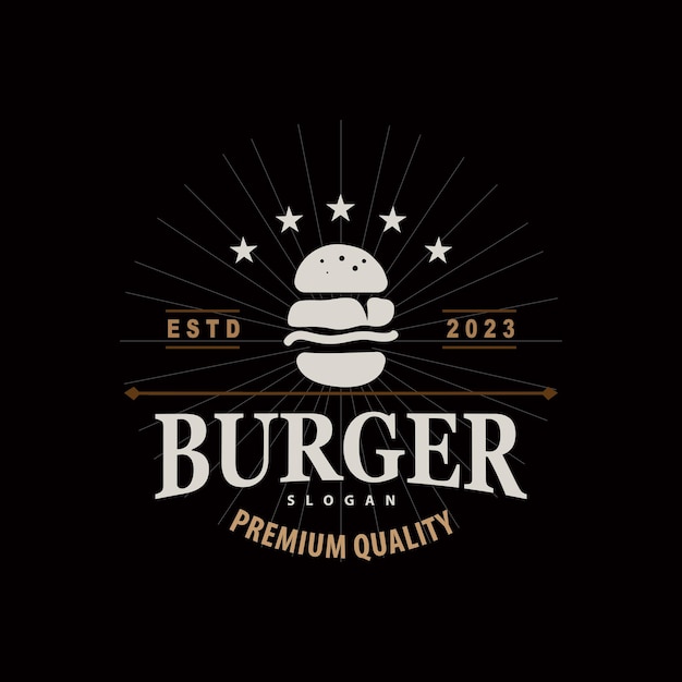 Logotipo de hamburguesa diseño de comida rápida comida caliente y deliciosa ilustración de templet vectorial