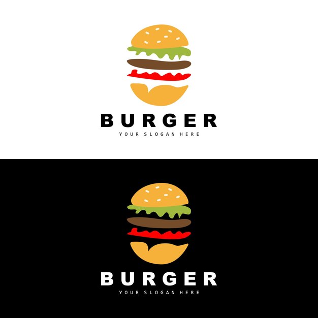 Logotipo de hamburguesa Diseño de comida rápida Pan y verduras Vector Ilustración de icono de marca de restaurante de comida rápida