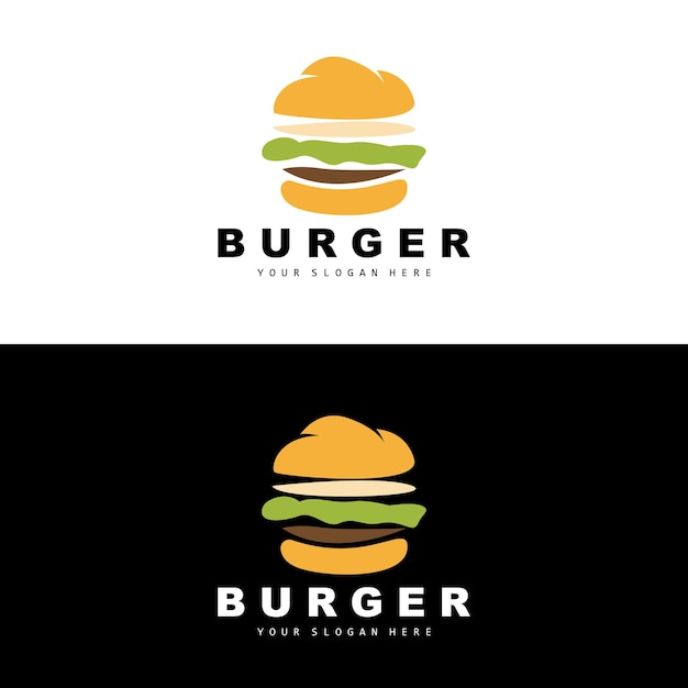 Logotipo de hamburguesa Diseño de comida rápida Pan y verduras Vector Ilustración de icono de marca de restaurante de comida rápida