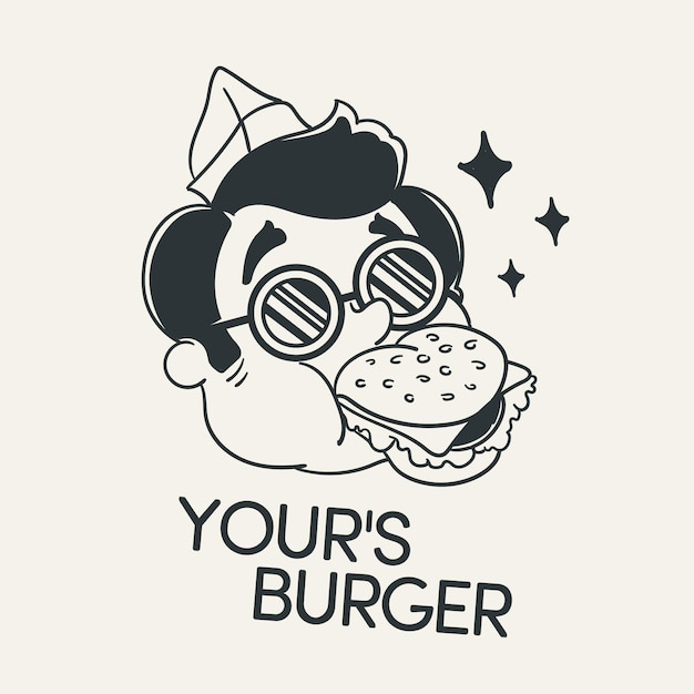 Logotipo de la hamburguesa Un lindo niño de dibujos animados comiendo una hamburguesa