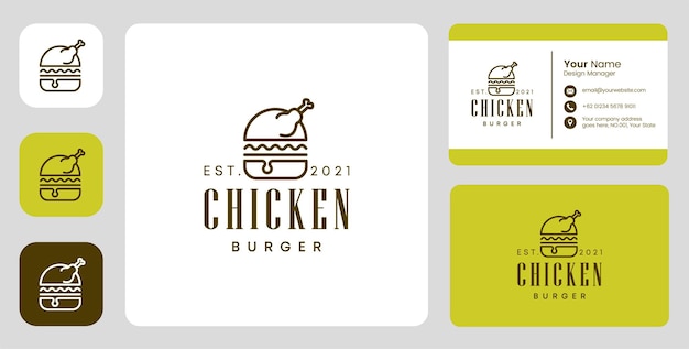 Logotipo de hamburguesa de pollo con diseño estacionario