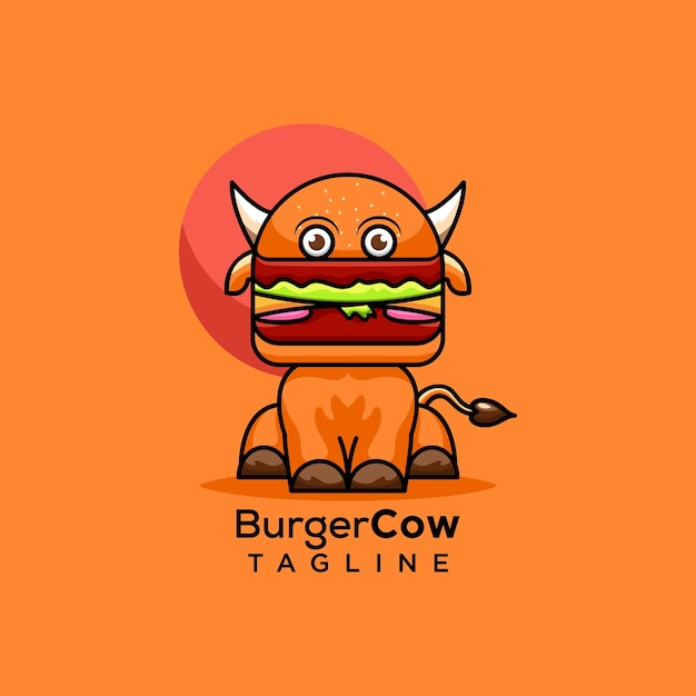 Logotipo de hamburguesa con vector de diseño de concepto de vaca animal