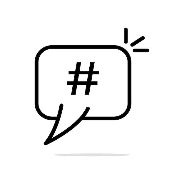 logotipo de hashtag negro lineal en burbuja concepto de señal de comunicación o experiencia del cliente estilo minimalista de moda simple hashtag logotipo gráfico diseño de arte de línea delgada aislado en fondo blanco