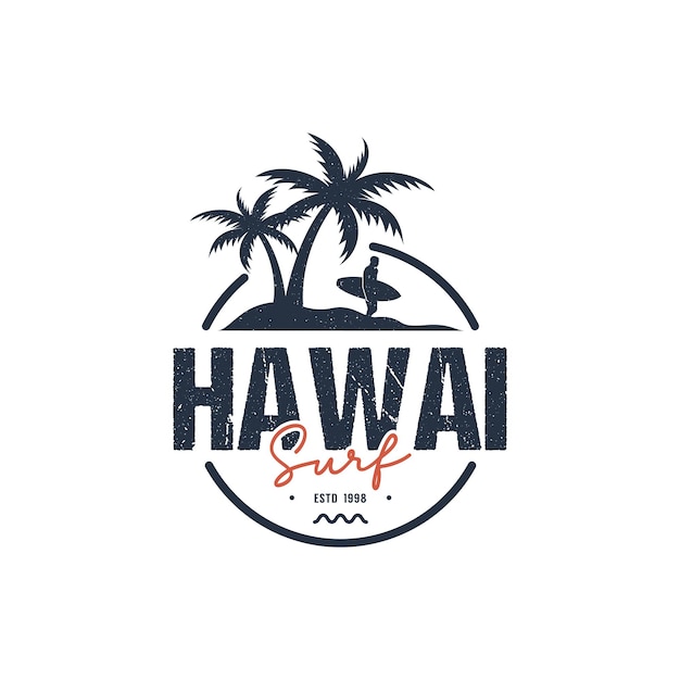 Logotipo de hawai surf para plantilla de diseño de vector de camiseta y ropa