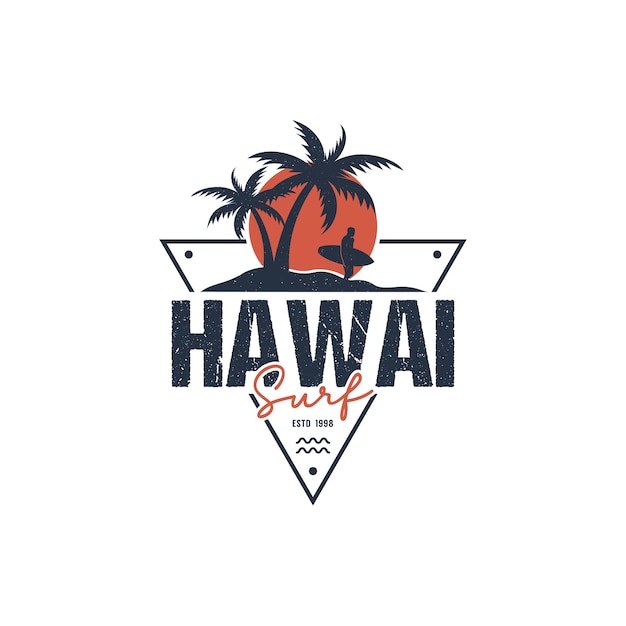 Logotipo de hawai surf para plantilla de diseño de vector de camiseta y ropa