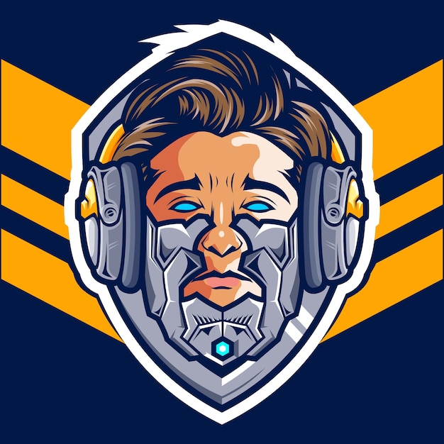 Logotipo de head cyborg gamer esport