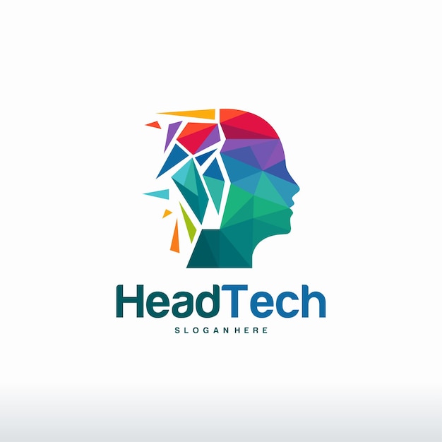 Logotipo de Head Tech, vector de concepto de logotipo de Pixel Head, diseño de plantilla de logotipo de tecnología robótica ilustración vectorial