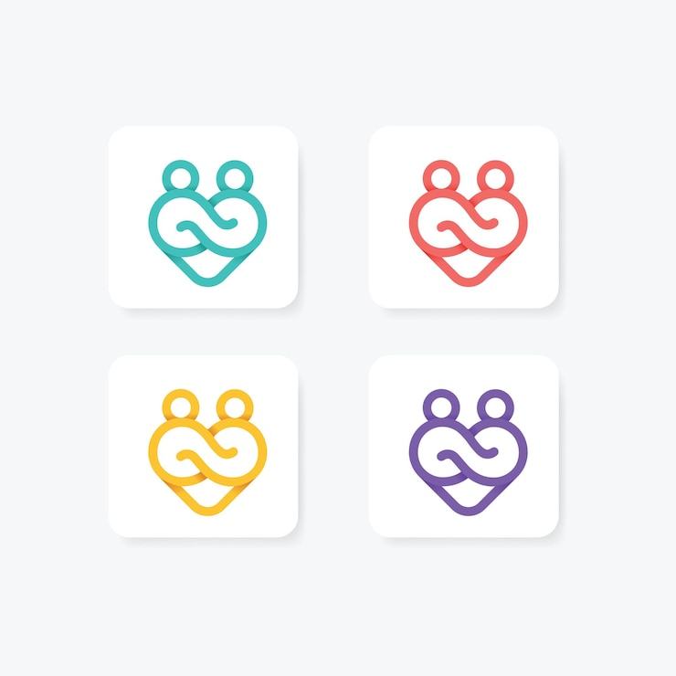 Vector logotipo de healthcare community apps con infinity love shapes conjuntos de colores vectoriales