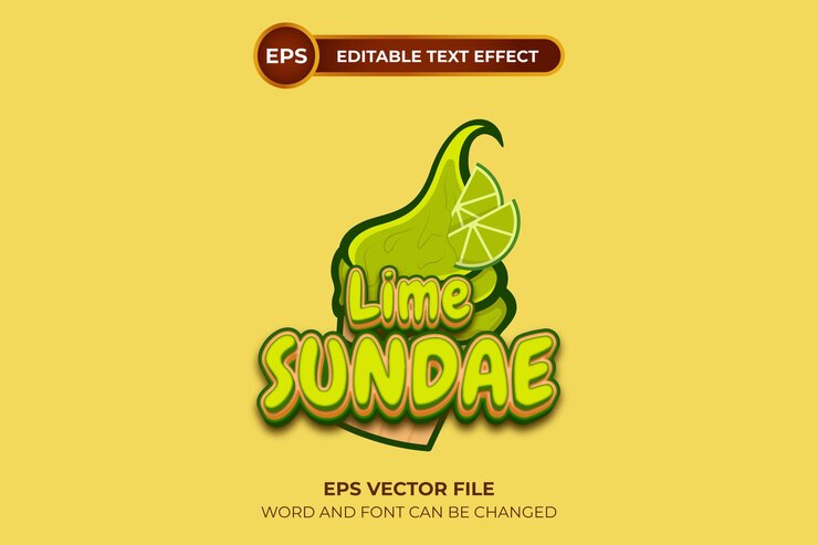 Vector logotipo de helado de lima con efecto de texto editable