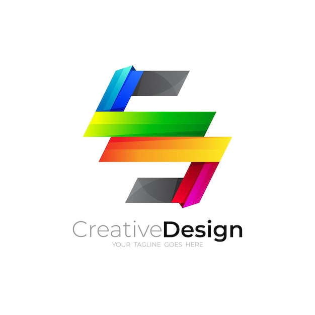 Logotipo hexagonal con imagen vectorial de diseño de letra S, estilo de línea