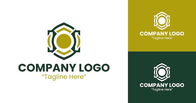 Logotipo de hexágono amarillo y verde para la marca de negocios de energía e innovación tecnológica