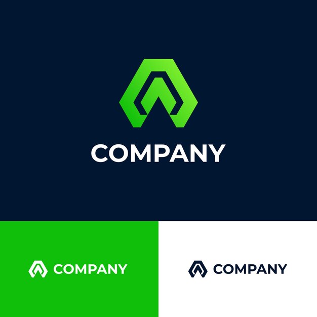 Logotipo de hexágono geométrico verde para una empresa