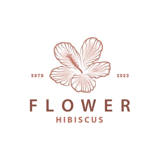 Vector logotipo del hibisco diseño simple de flores naturales frescas ilustración de plantas de jardín