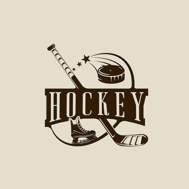 Vector logotipo de hockey sobre hielo vector plantilla de ilustración vintage icono diseño gráfico zapatos puck stick equipo deportivo de invierno signo o símbolo para torneo o camiseta de club concepto de sello impreso