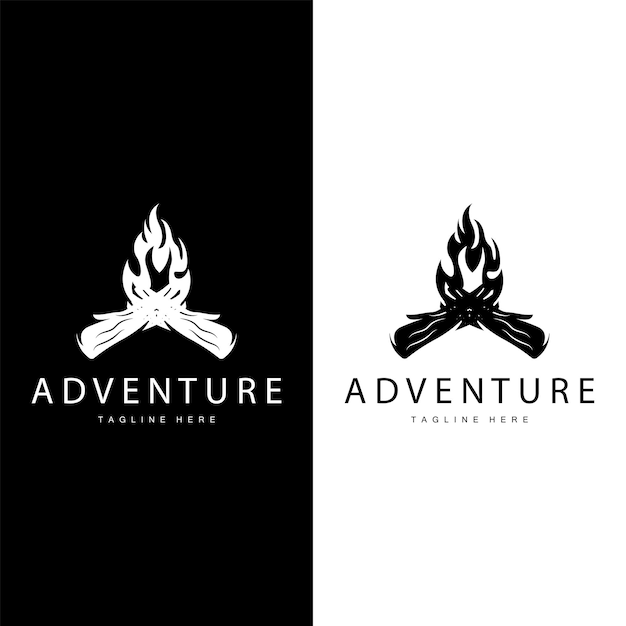 Logotipo de hoguera de leña de leña y fuego para acampar diseño de aventura retro vintage