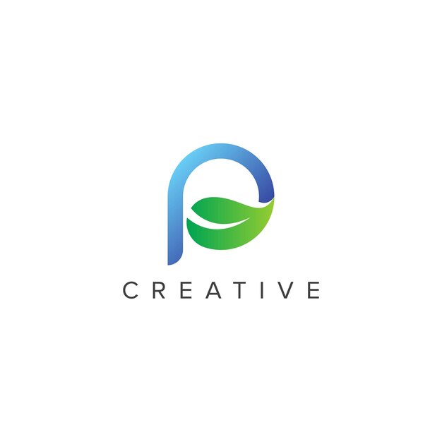 Logotipo de hoja abstracta con plantilla de vector de la letra P