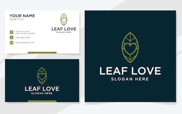 Logotipo de hoja de amor adecuado para empresa con plantilla de tarjeta de visita