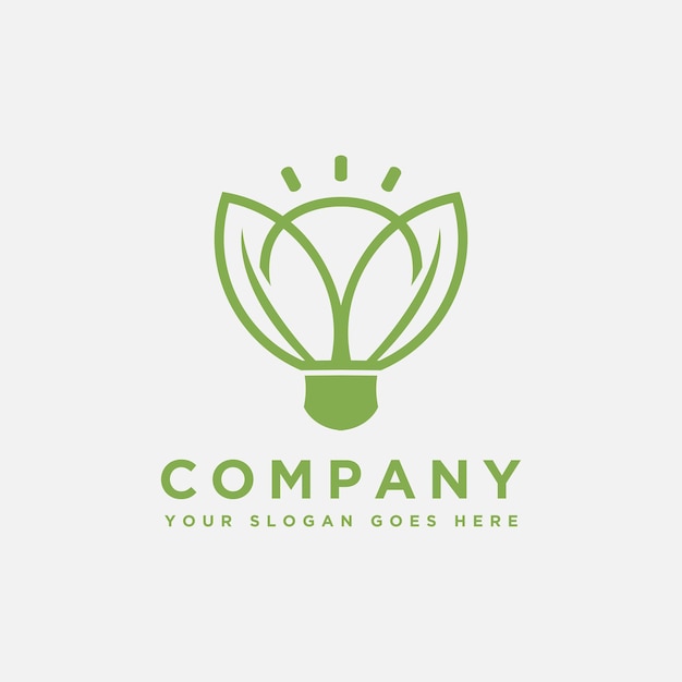 Logotipo de hoja y bombilla de luz plantilla de vector de icono de tecnología de naturaleza ecológica creativa