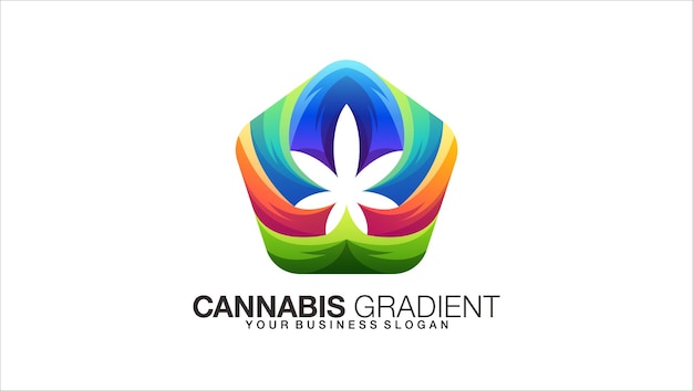 Vector logotipo de hoja de cannabis en plantilla abstracta de estilo de color degradado