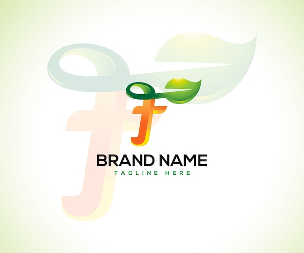 Logotipo de hoja y concepto de logotipo inicial letra F