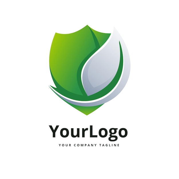 Logotipo de hoja y escudo natural vector premium